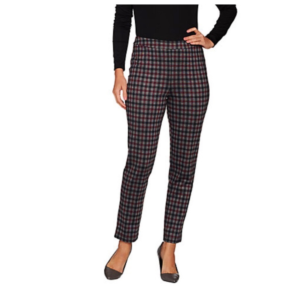 Joan Rivers Petite Length Plaid Pull-On Ankle Pants Sz LP